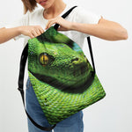 Green Tree Python Snake Print Drawstring Backpack