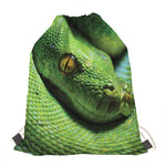 Green Tree Python Snake Print Drawstring Bag
