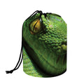 Green Tree Python Snake Print Drawstring Makeup Bag