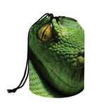 Green Tree Python Snake Print Drawstring Makeup Bag