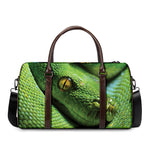 Green Tree Python Snake Print Duffle Bag