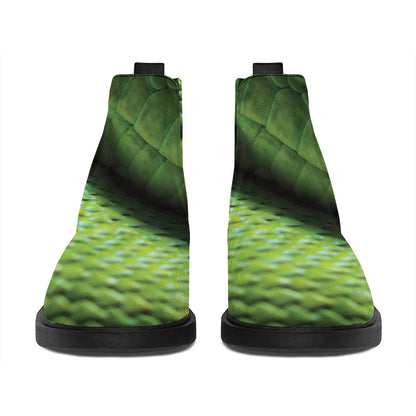 Green Tree Python Snake Print Flat Ankle Boots