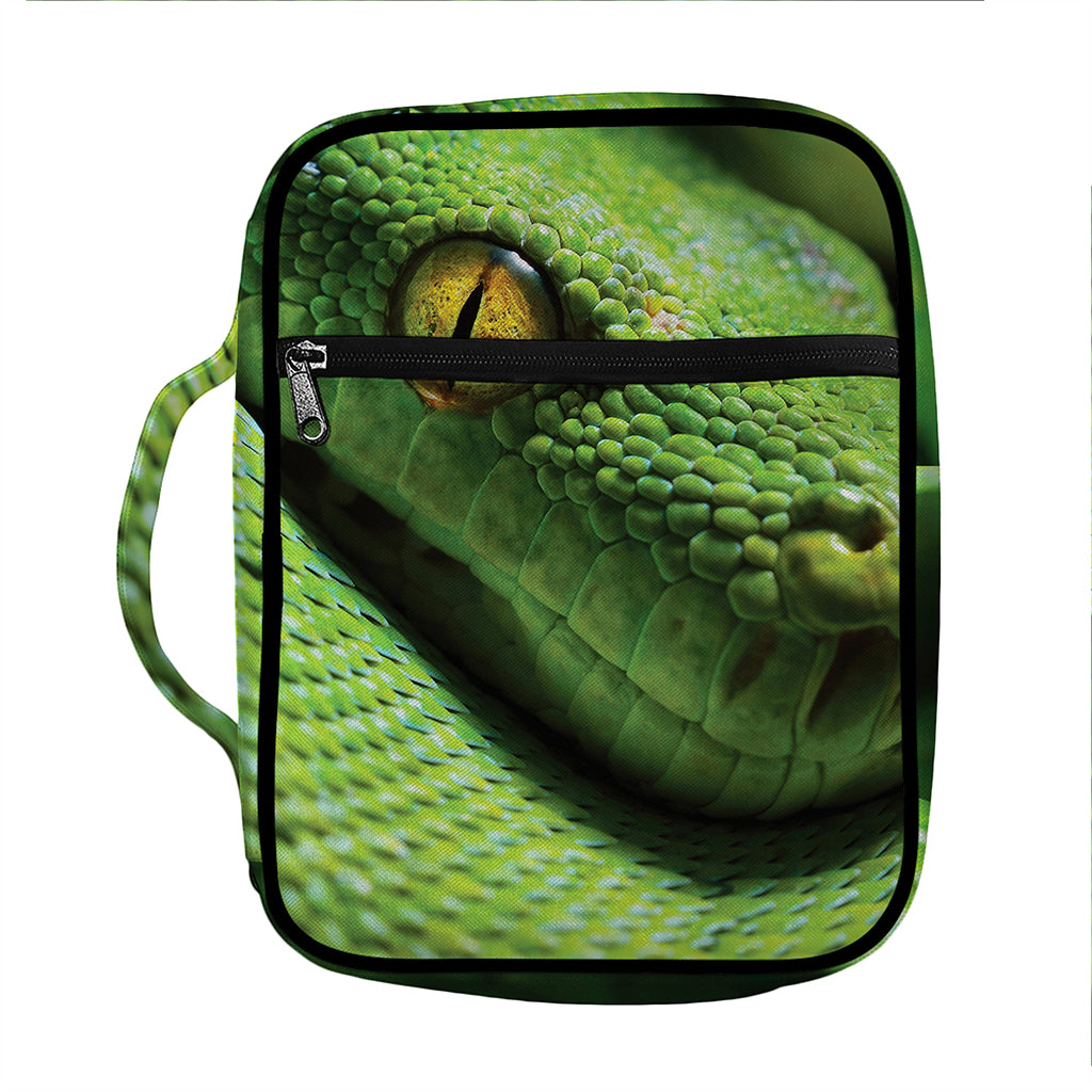 Green Tree Python Snake Print Front Pocket Bible Bag