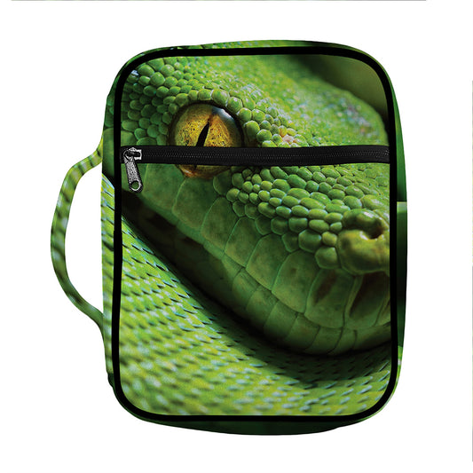 Green Tree Python Snake Print Front Pocket Bible Bag