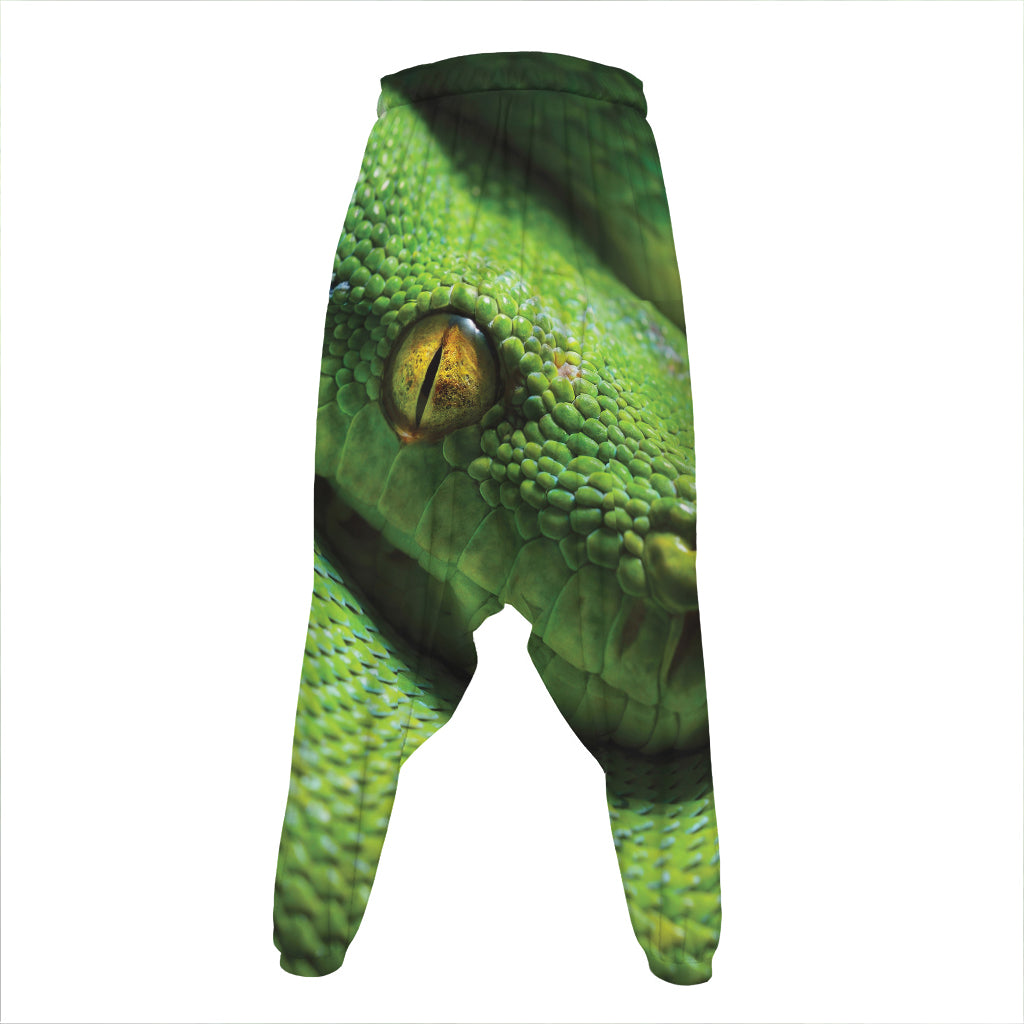 Green Tree Python Snake Print Hammer Pants