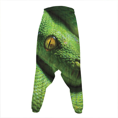 Green Tree Python Snake Print Hammer Pants