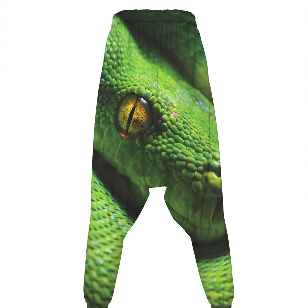 Green Tree Python Snake Print Hammer Pants