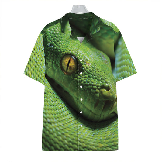 Green Tree Python Snake Print Hawaiian Shirt