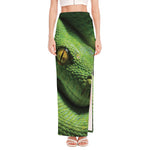 Green Tree Python Snake Print High Slit Maxi Skirt