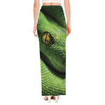 Green Tree Python Snake Print High Slit Maxi Skirt
