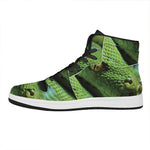 Green Tree Python Snake Print High Top Leather Sneakers