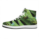 Green Tree Python Snake Print High Top Leather Sneakers