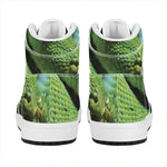 Green Tree Python Snake Print High Top Leather Sneakers