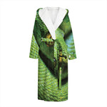 Green Tree Python Snake Print Hooded Bathrobe