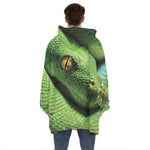 Green Tree Python Snake Print Hoodie Blanket