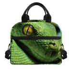 Green Tree Python Snake Print Insulated Lunch Bag
