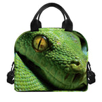 Green Tree Python Snake Print Insulated Lunch Bag