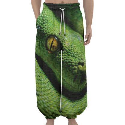 Green Tree Python Snake Print Lantern Pants