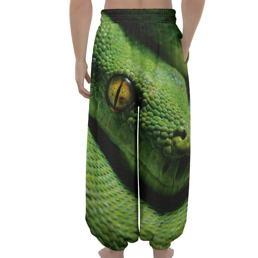 Green Tree Python Snake Print Lantern Pants