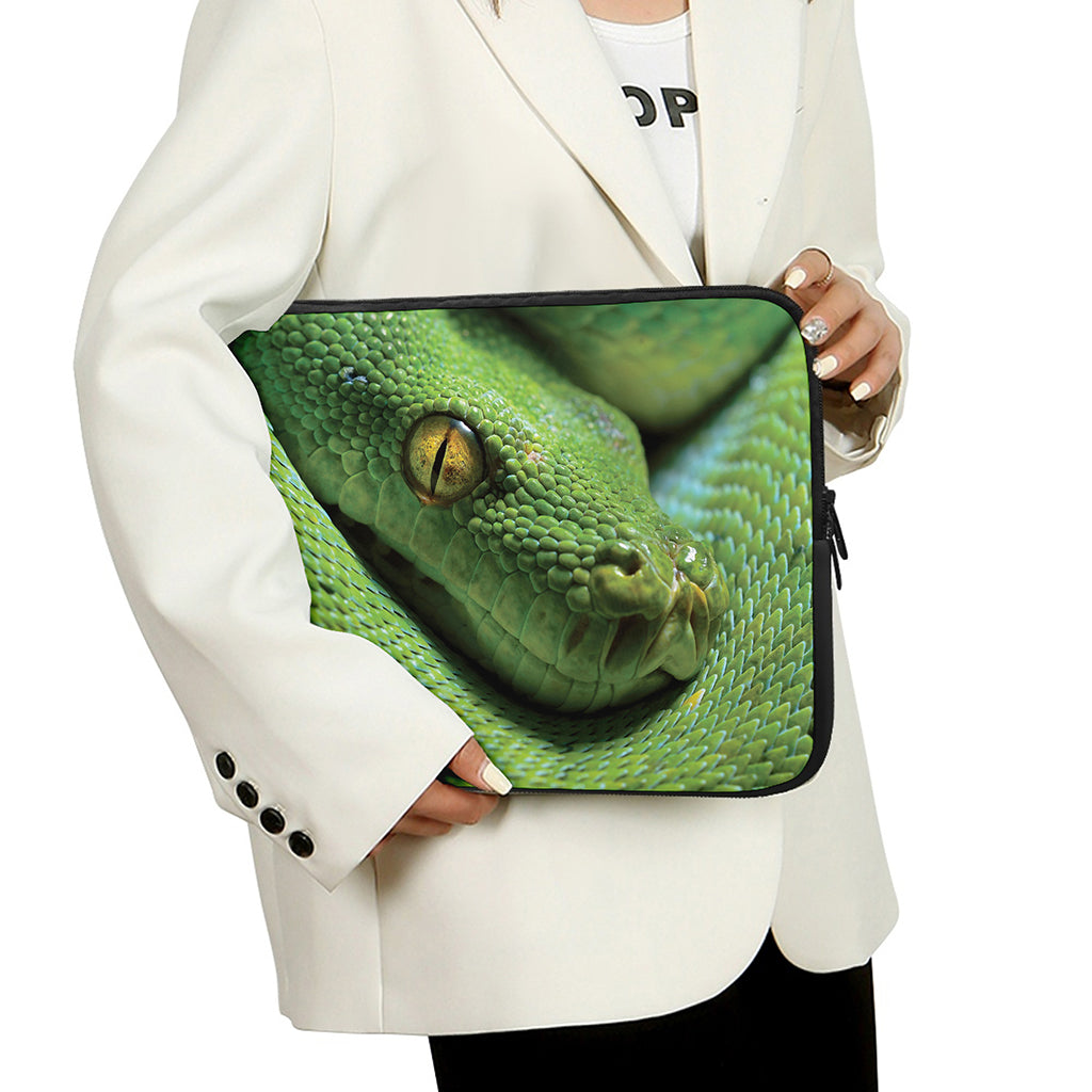Green Tree Python Snake Print Laptop Sleeve