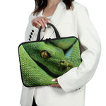 Green Tree Python Snake Print Laptop Sleeve With Handle