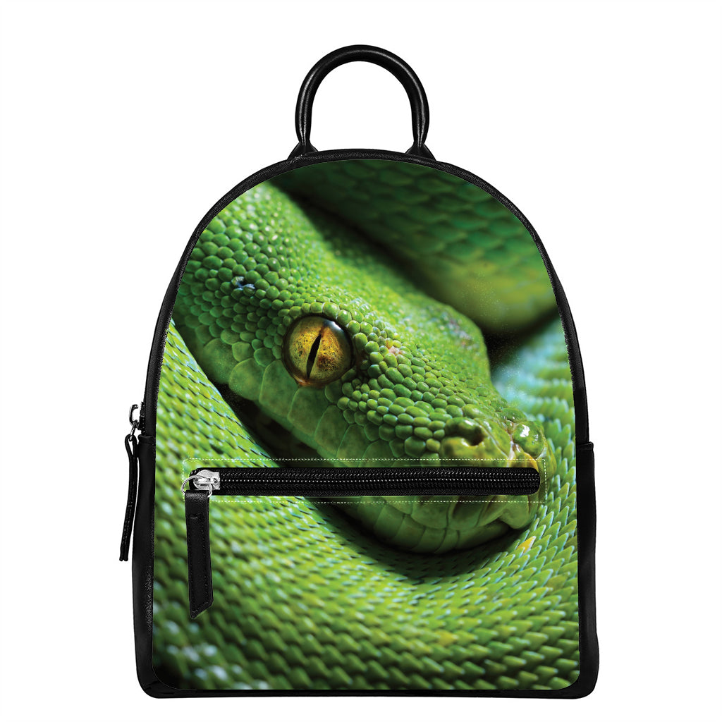 Green Tree Python Snake Print Leather Backpack