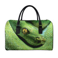 Green Tree Python Snake Print Leather Duffel Bag