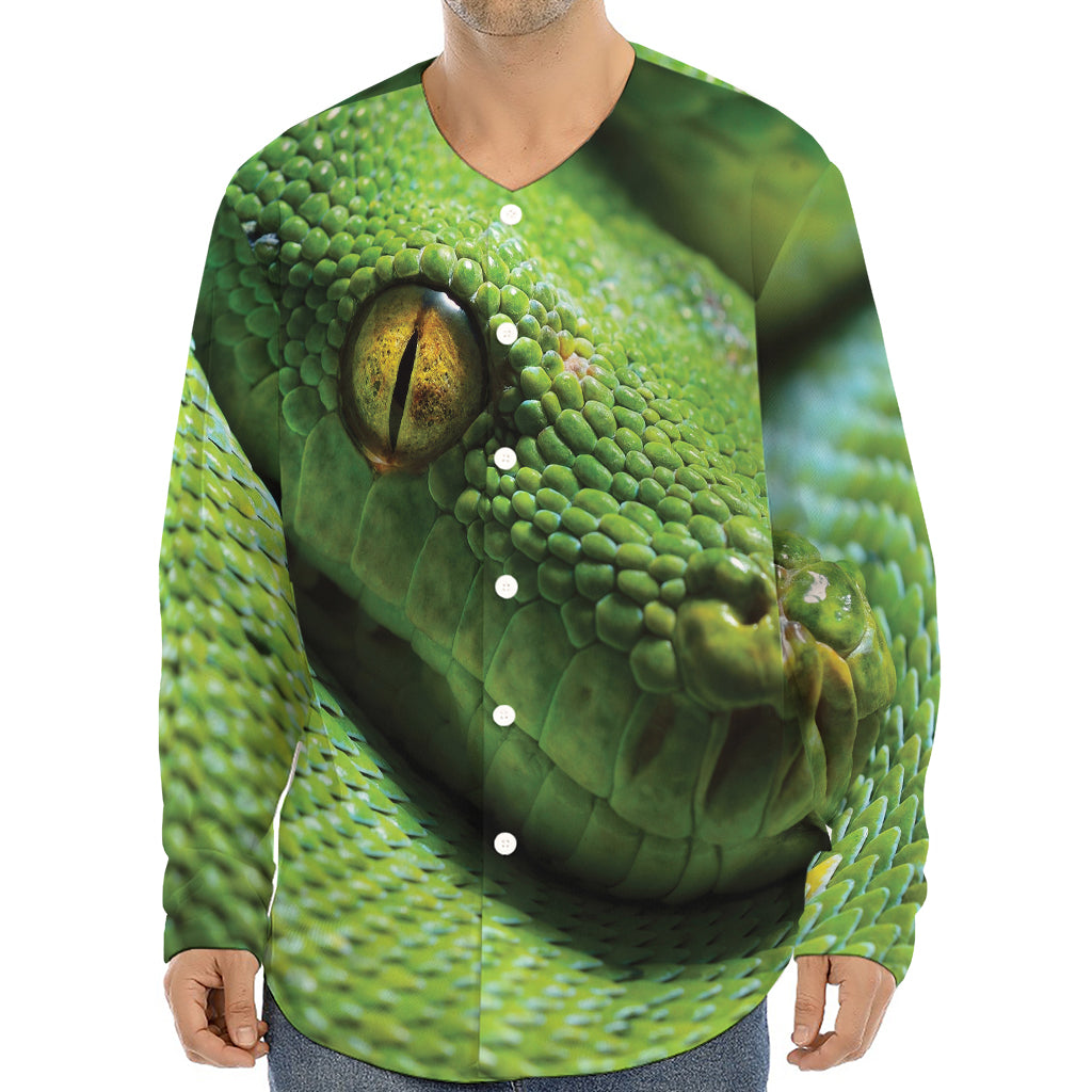 Green Tree Python Snake Print Long Sleeve Baseball Jersey