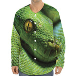Green Tree Python Snake Print Long Sleeve Baseball Jersey