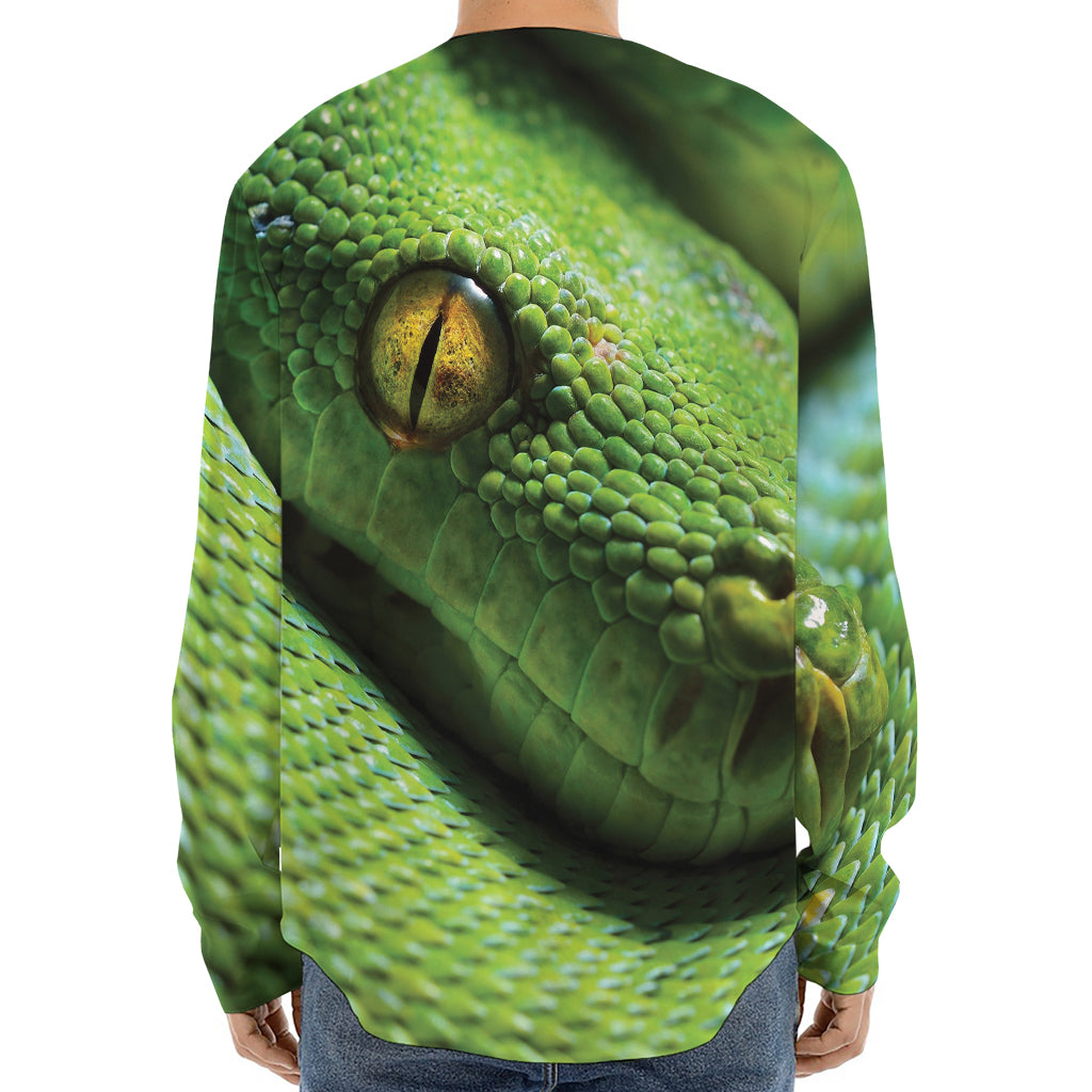 Green Tree Python Snake Print Long Sleeve Baseball Jersey