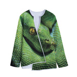 Green Tree Python Snake Print Long Sleeve Short Coat