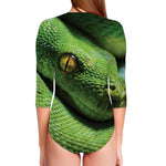 Green Tree Python Snake Print Long Sleeve Swimsuit