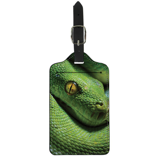 Green Tree Python Snake Print Luggage Tag
