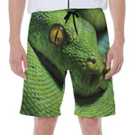 Green Tree Python Snake Print Men's Beach Shorts