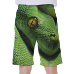 Green Tree Python Snake Print Men's Beach Shorts