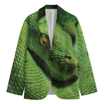 Green Tree Python Snake Print Men's Blazer
