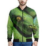 Green Tree Python Snake Print Men's Bomber Jacket