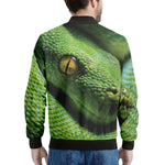 Green Tree Python Snake Print Men's Bomber Jacket