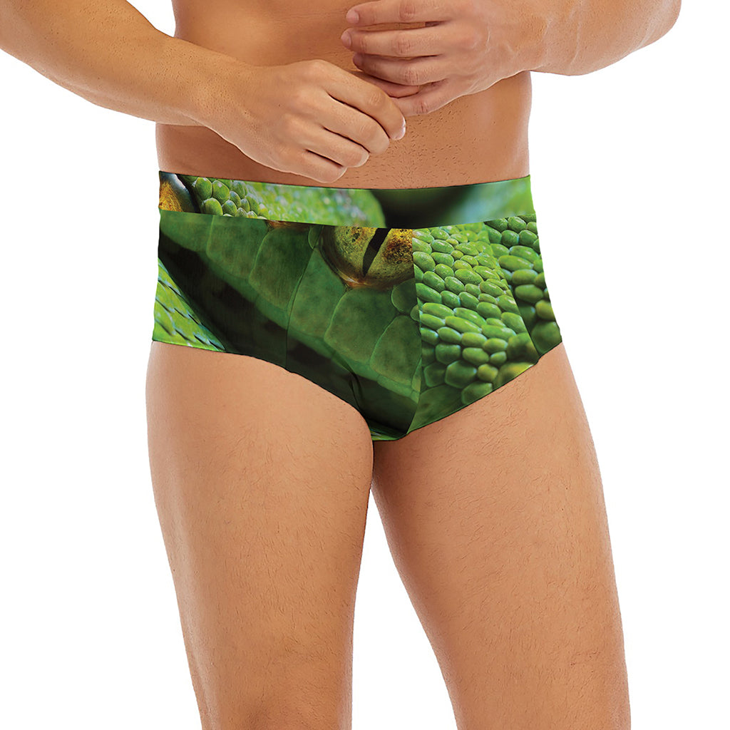 Green Tree Python Snake Print Men's Briefs