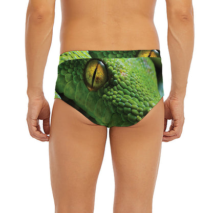 Green Tree Python Snake Print Men's Briefs