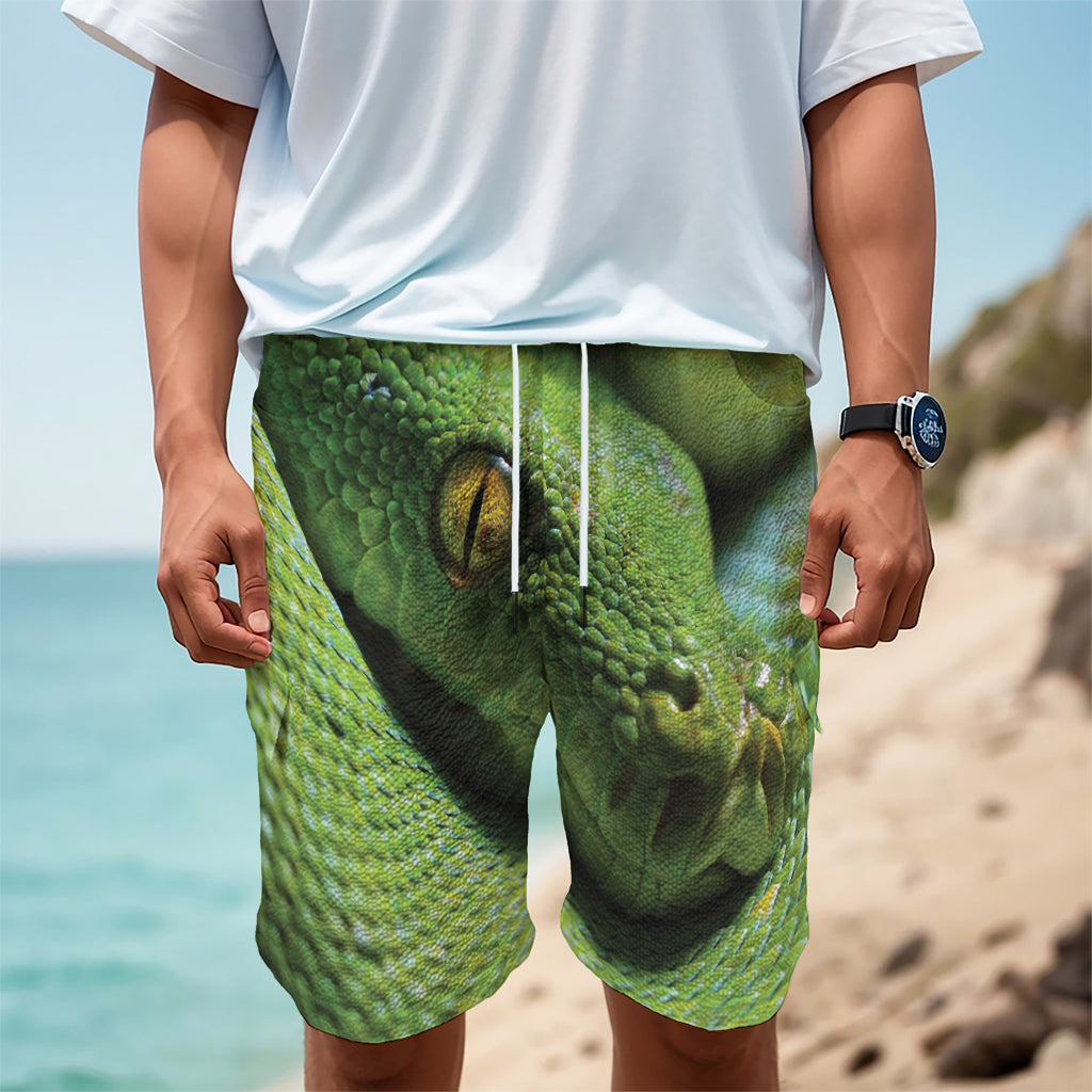 Green Tree Python Snake Print Men's Cargo Shorts