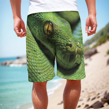 Green Tree Python Snake Print Men's Cargo Shorts