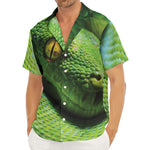 Green Tree Python Snake Print Men's Deep V-Neck Shirt