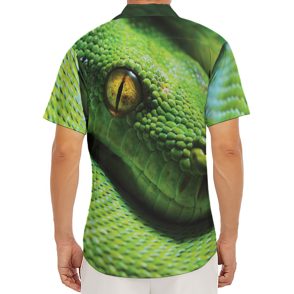 Green Tree Python Snake Print Men's Deep V-Neck Shirt