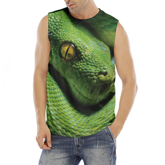 Green Tree Python Snake Print Men's Fitness Tank Top