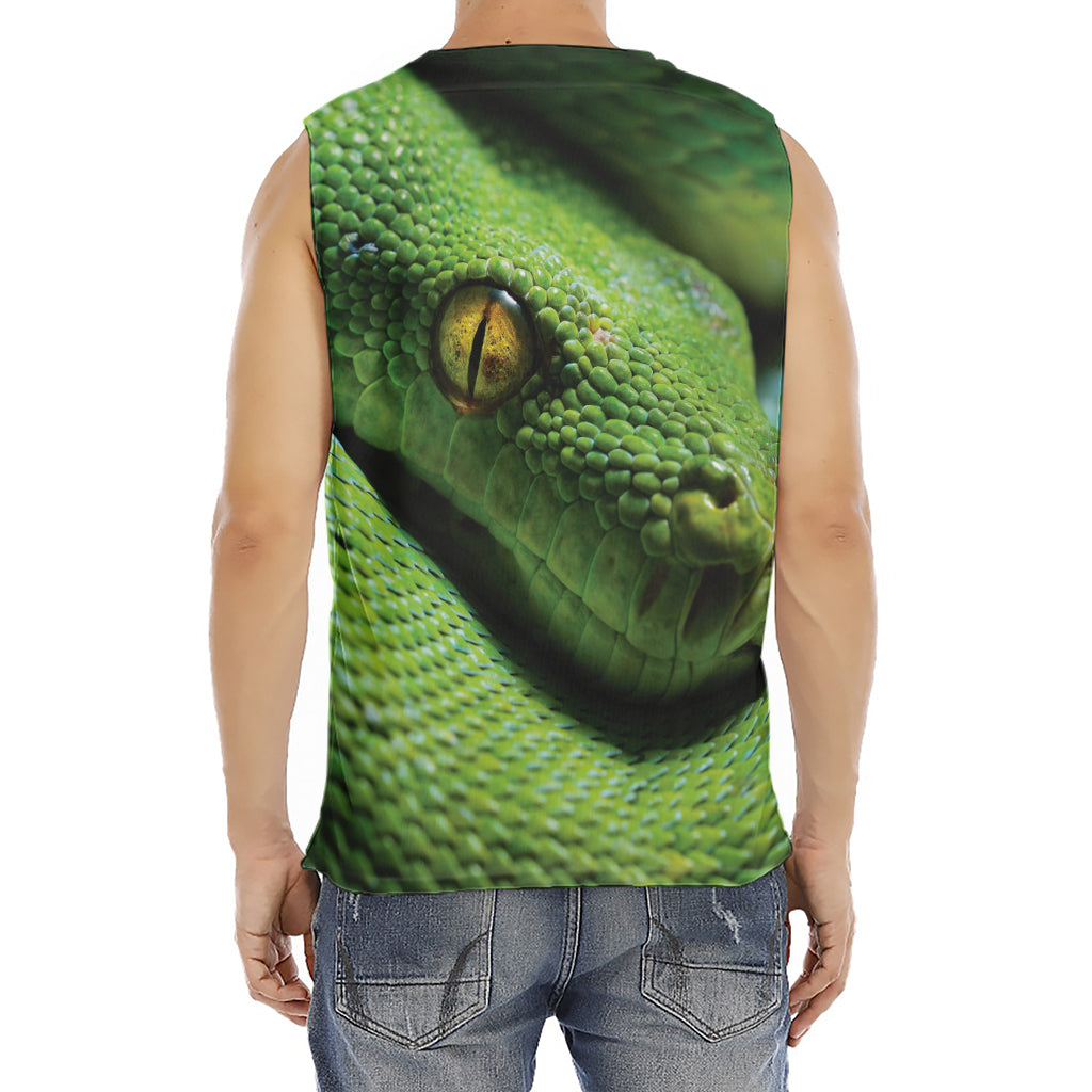 Green Tree Python Snake Print Men's Fitness Tank Top