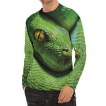 Green Tree Python Snake Print Men's Long Sleeve Rash Guard