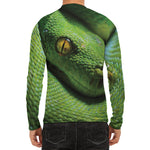 Green Tree Python Snake Print Men's Long Sleeve Rash Guard