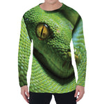 Green Tree Python Snake Print Men's Long Sleeve T-Shirt