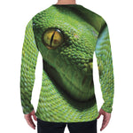 Green Tree Python Snake Print Men's Long Sleeve T-Shirt